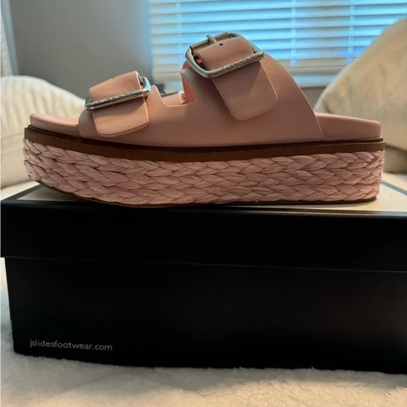 J/Slides Bonnie Light Pink Leather Platform Sandal Size 8 - Picture 5 of 8